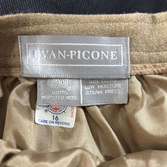 Vintage Evan Picone Skirt Brown 100% Wool Lined Slit Pencil Straight Size 16 - Picture 4 of 4